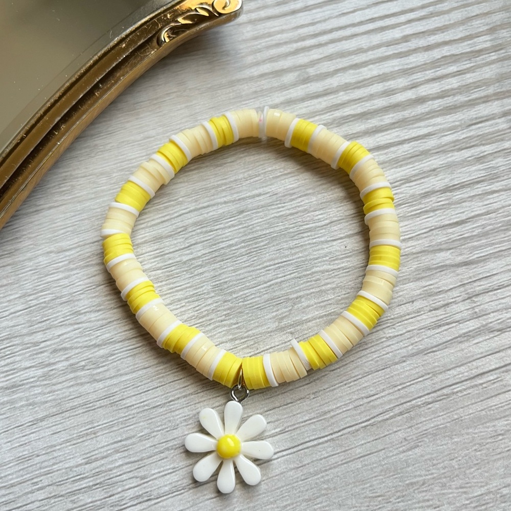 Polymer Clay Bead Bracelet | Yellow Bracelet | Flower Bracelet |